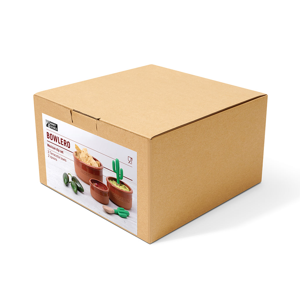 Bowlero terracotta dipping bowl set for guacamole and salsa by Monkey Business - GIFT PACK