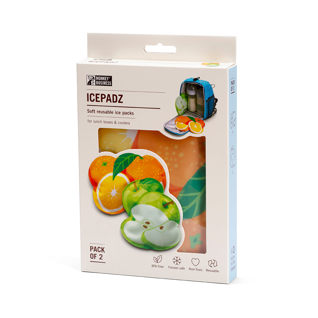 Illustrated orange and Appel  ice packs for lunchbox by Monkey Business - gift pack 