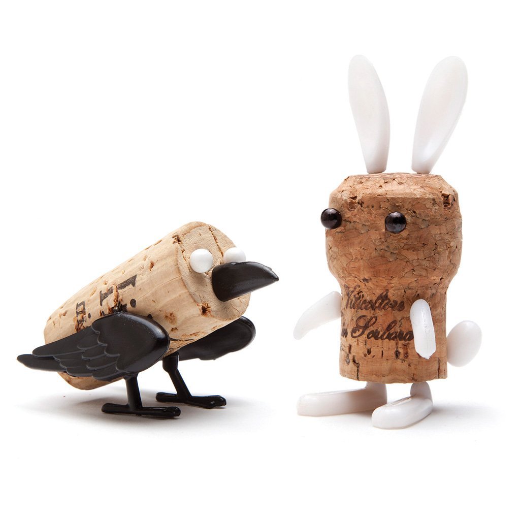 Corkers Animals wine cork toys – family pack of 6 crow and bunny 
